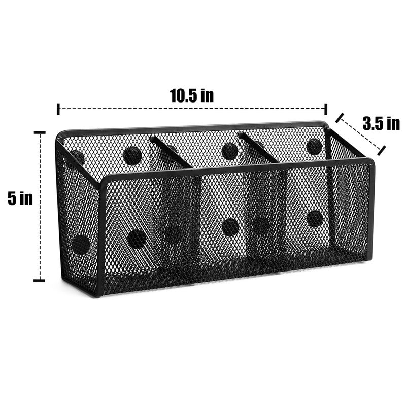 Ameceres Magnetic Pencil Holder - Extra Strong Magnets Mesh Marker Holder Perfect for Whiteboard, Refrigerator and Locker Accessories (3 Baskets, 1 Pack Black) - Image 3